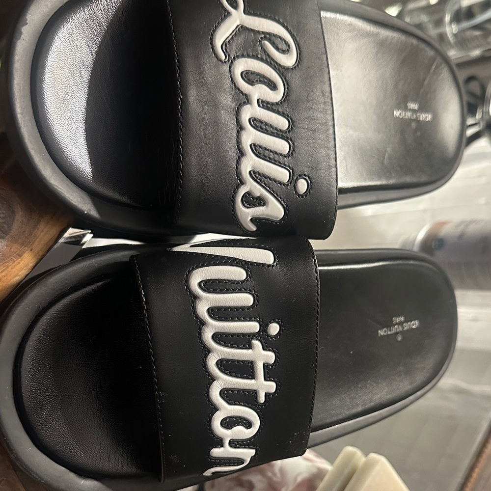 Louis Vuitton Black and White Logo Slides